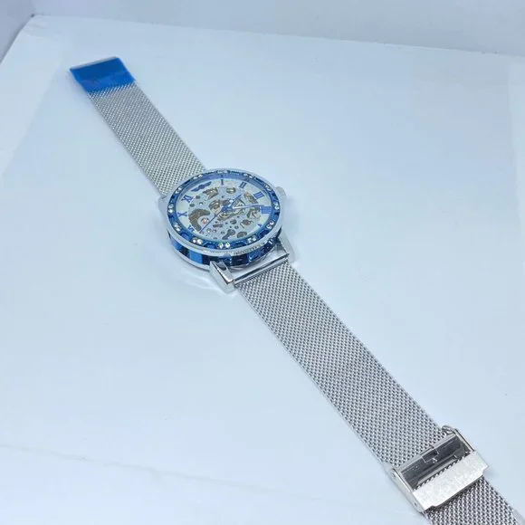 Silver Men's Business Fashion Skeleton Mechanical Watch